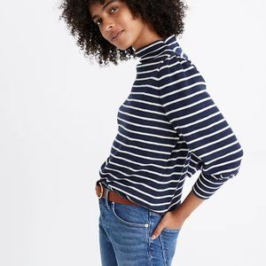 Madewell Gathered-Sleeve Mockneck Top in Stripe, Large